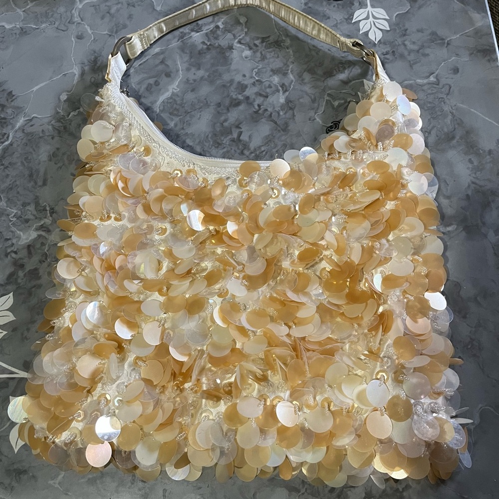 Off White Sequin Evening Bag - image 1